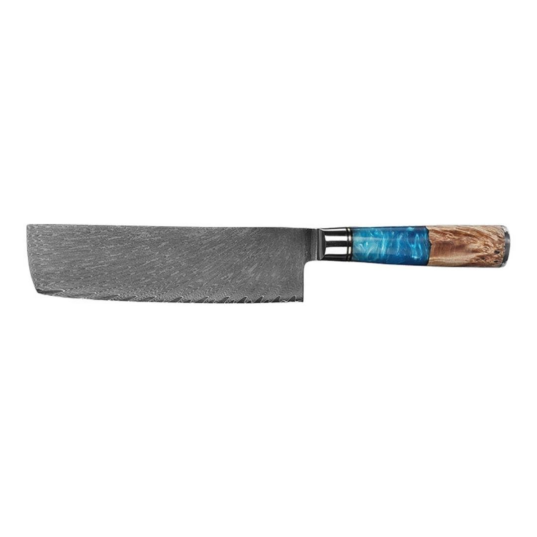 Lifespace Premium 7" Nakiri Knife w/ Resin Handle & Full Tang Damascus Blade - Lifespace