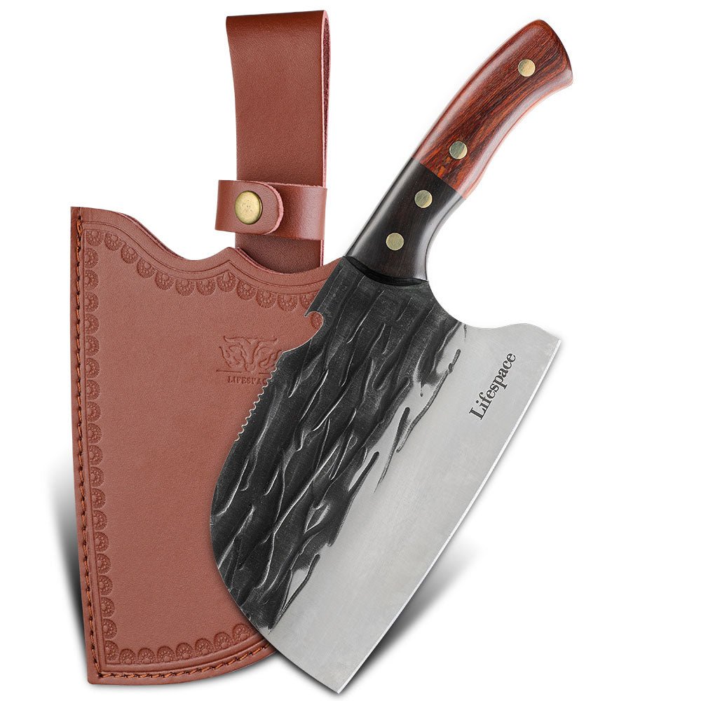 Lifespace Premium Chef Cleaver Knife Set (x3) with Genuine Leather Sheaths in a Gift Box - Lifespace