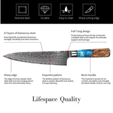 Load image into Gallery viewer, Lifespace Premium Damascus 9 Piece Resin Handle Full Tang Chef Knife Set - Lifespace