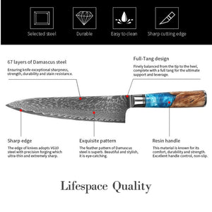 Lifespace Premium Damascus 9 Piece Resin Handle Full Tang Chef Knife Set - Lifespace