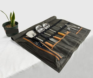 Lifespace Premium Leather & Waxed Canvas Utensil & Knife Roll - 8 Slots & Zip Pouch - Lifespace