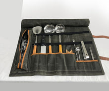 Load image into Gallery viewer, Lifespace Premium Leather &amp; Waxed Canvas Utensil &amp; Knife Roll - 8 Slots &amp; Zip Pouch - Lifespace