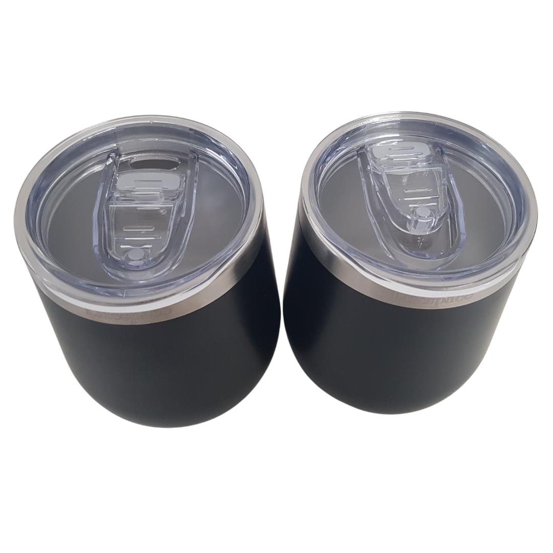 Lifespace Premium Stainless Steel Matt Black Double Walled Wine Cups / Mug - Pair - Lifespace