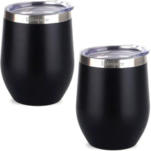 Load image into Gallery viewer, Lifespace Premium Stainless Steel Matt Black Double Walled Wine Cups / Mug - Pair - Lifespace