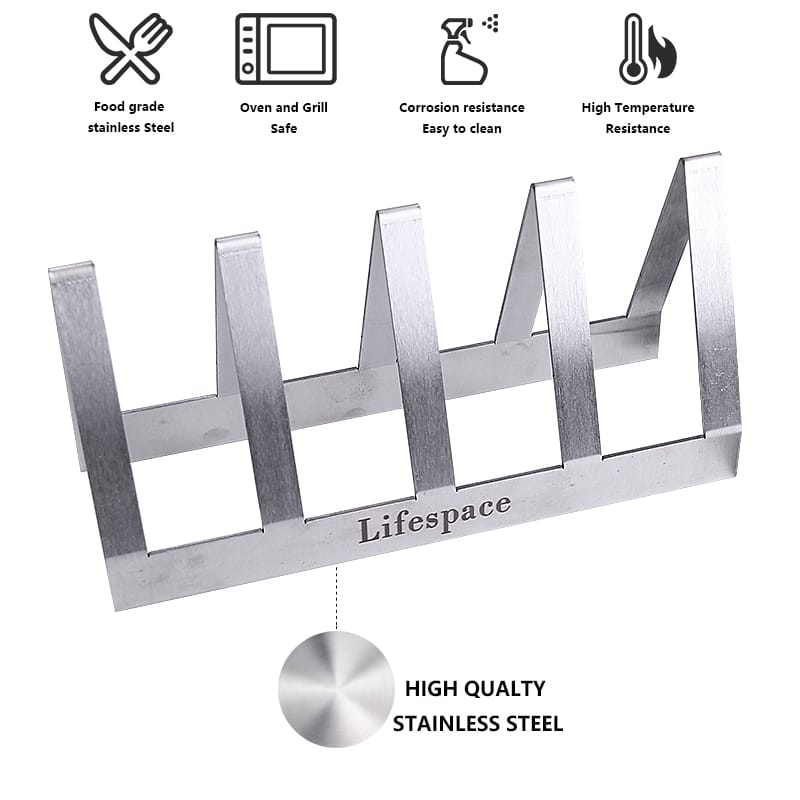 Lifespace Premium Stainless Steel T-Bone / Chop Rack - 4 Slot (2 pack) - Lifespace