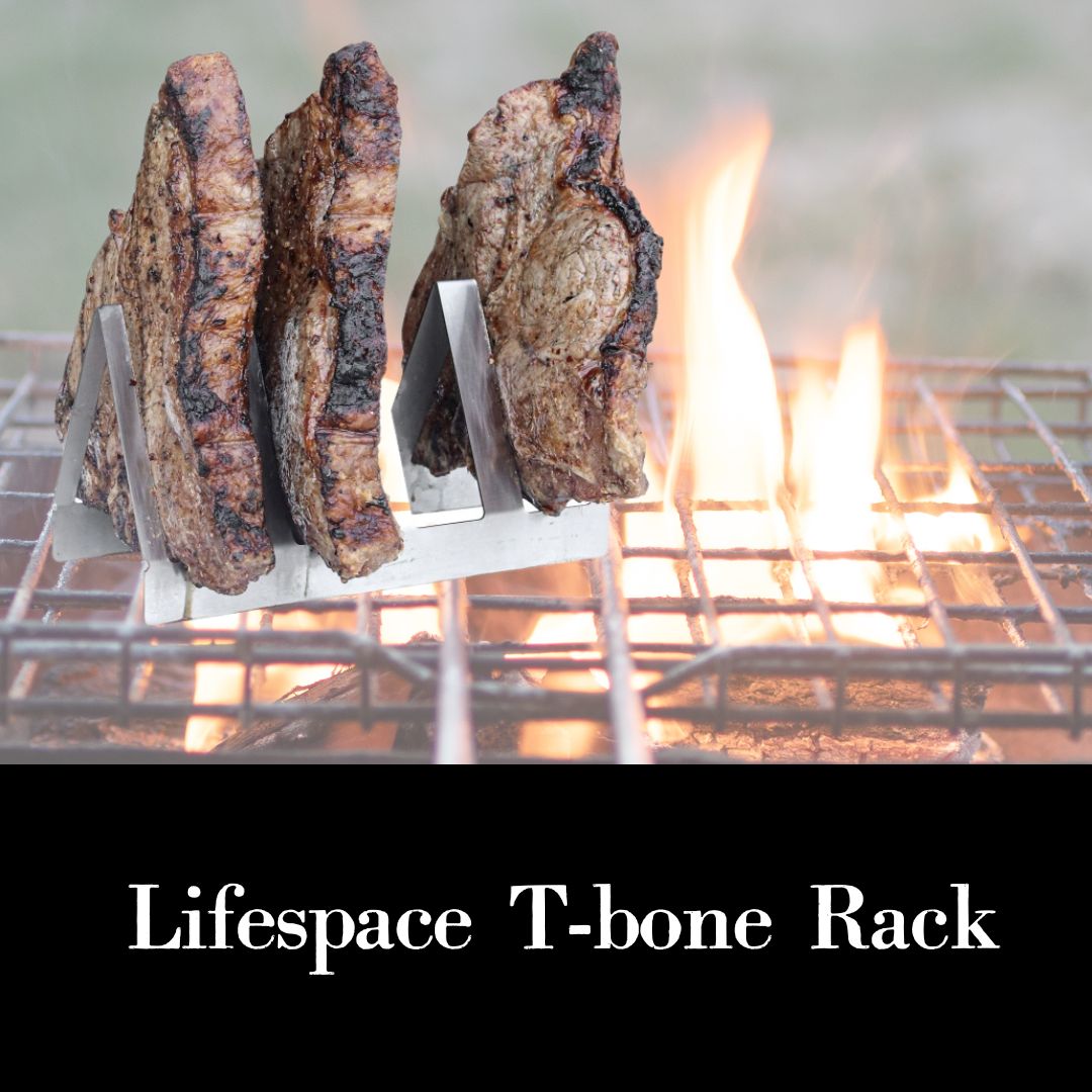 Chop Rack Sapi Lifespace Premium Stainless Steel T-Bone / Chop Rack - 4 Slot - Lifespace