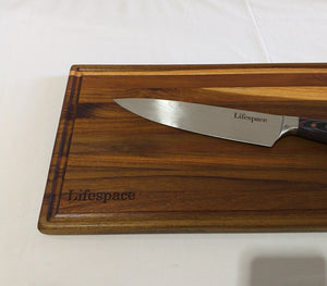 Lifespace Premium Teak Braai Board Paired With A Damascus Style 5CR15 Chef Knife - Lifespace