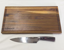 Load image into Gallery viewer, Lifespace Premium Teak Braai Board Paired With A Damascus Style 5CR15 Chef Knife - Lifespace