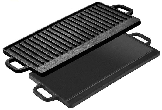 Lifespace Reversible Griddle Pan, Cast Iron Meat/Bacon Press & Cast Iron Care & Protect Bundle - Lifespace