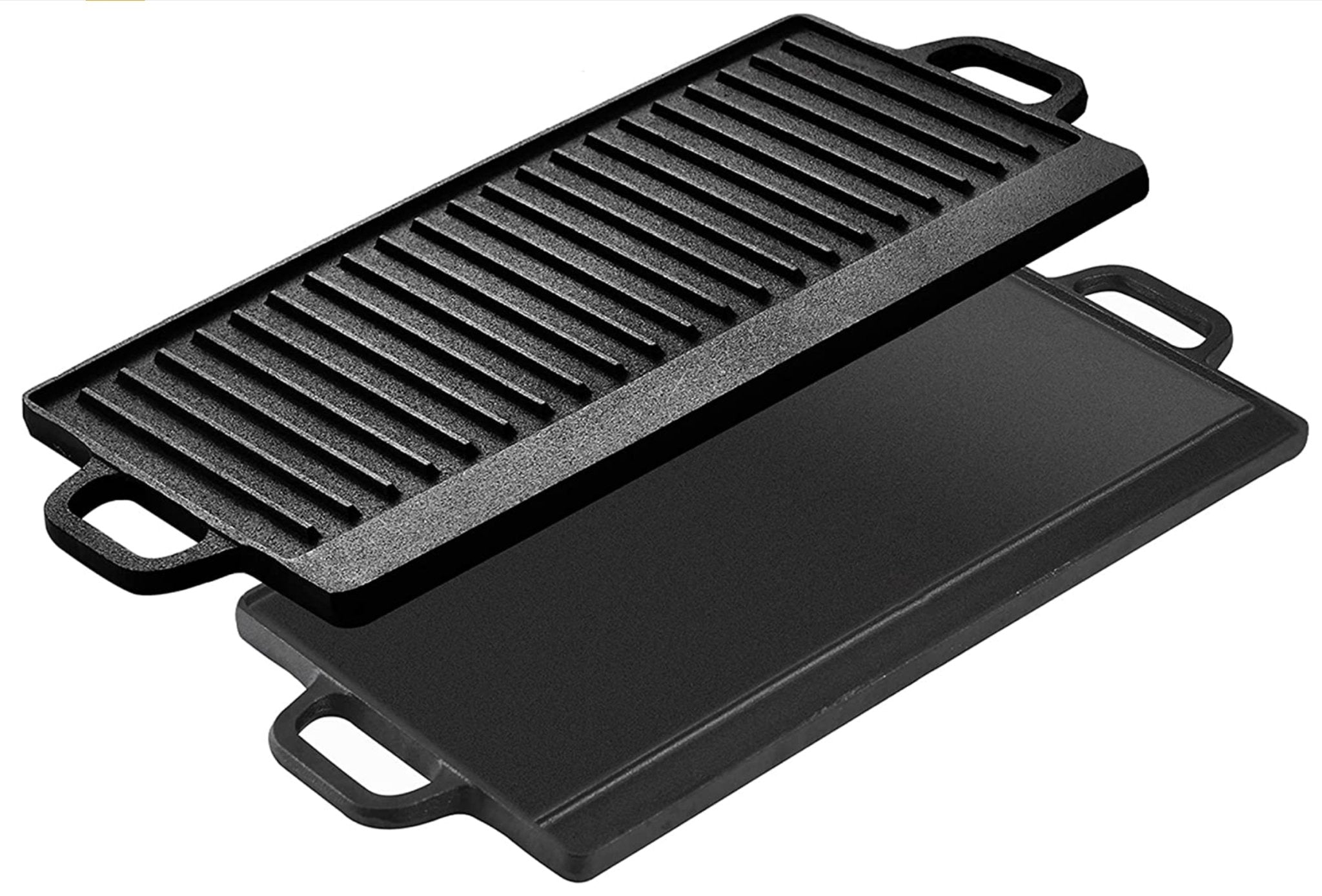 Lifespace Reversible Griddle Pan, Cast Iron Meat/Bacon Press & Cast