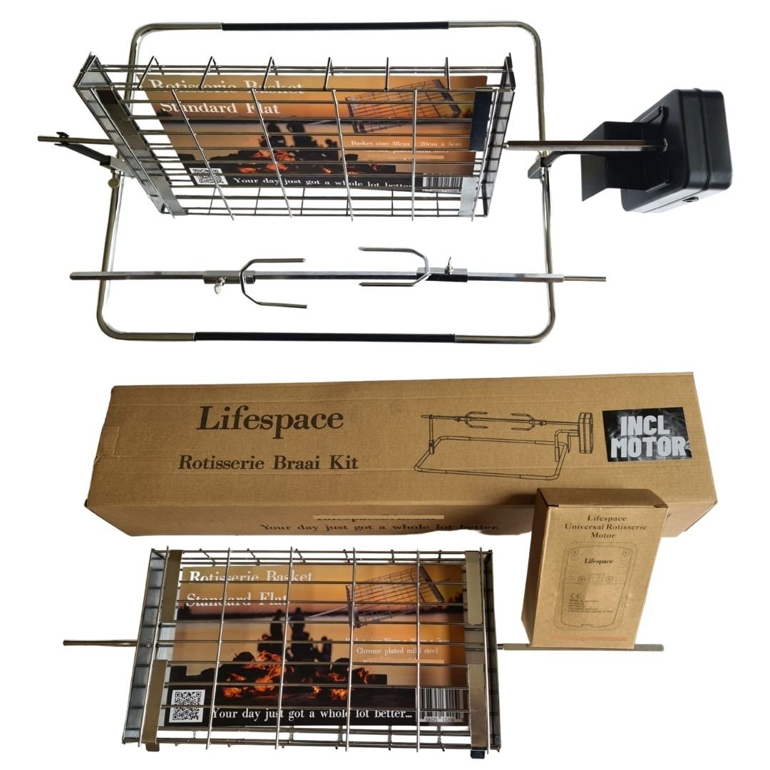 Lifespace Rotisserie Kit with Motor & Standard Flat Basket - Lifespace