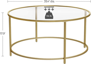 Lifespace Round Glass Coffee Centre Table with Gold Frame - Lifespace