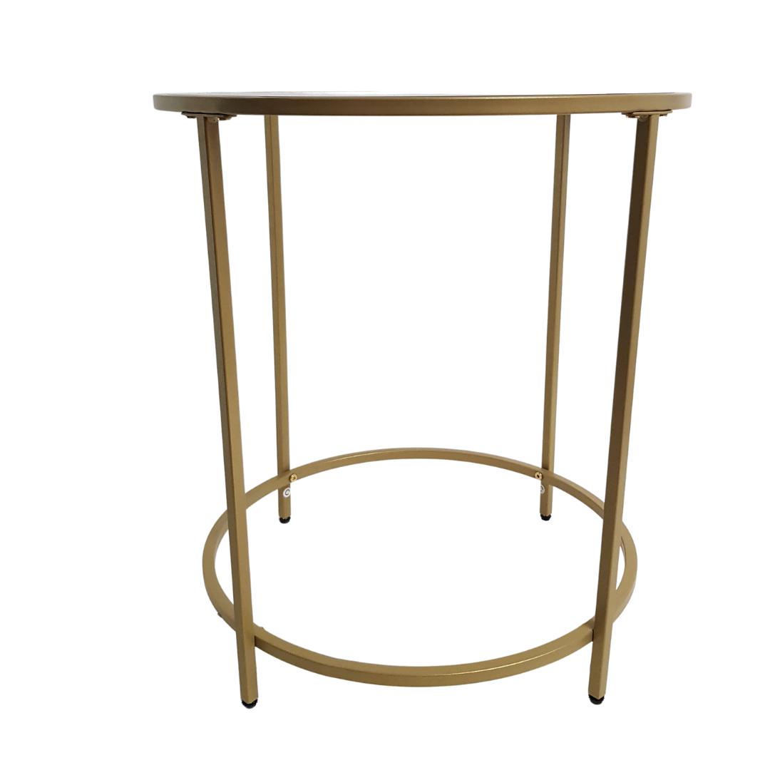 Lifespace Round Glass Side End Table with Gold Frame - Lifespace