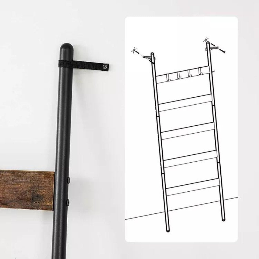 Lifespace Rustic Industrial Blanket & Towel Ladder Rail with Hooks - Lifespace
