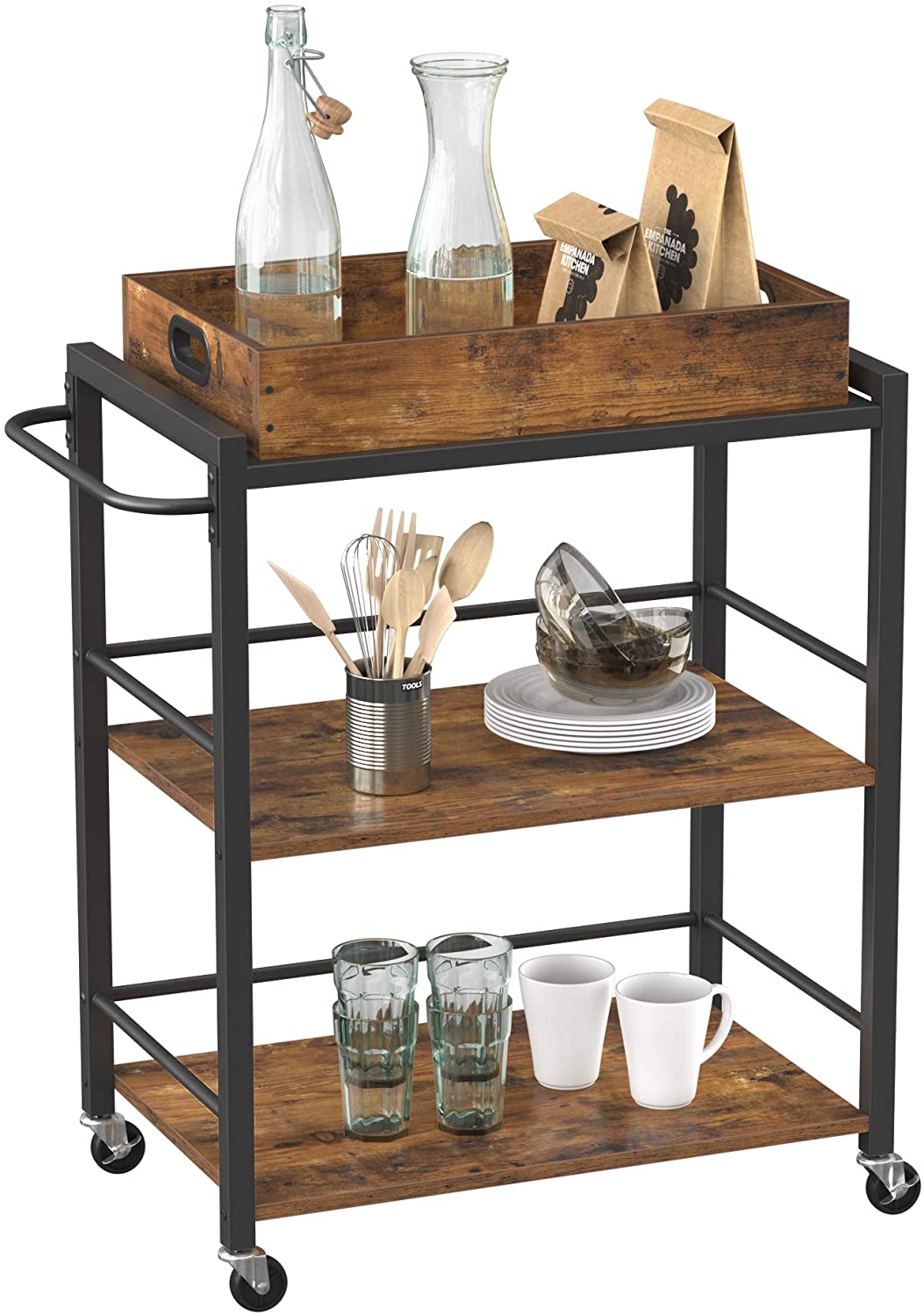 Lifespace Rustic Industrial Serving Cart with Wheels & Handle Lifespace