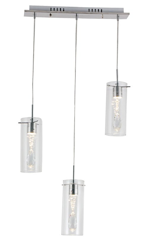 Pendant Crystal Polished Chrome LED with Clear Glass and Crystals -3 Light - Lifespace
