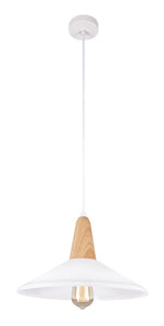 Pendant Metal and Wood With White Metal Shade - Lifespace