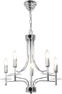 Polished Chrome Chandelier -5x 60W SES Width 480mm Height 480mm Chain 1000mm - Lifespace