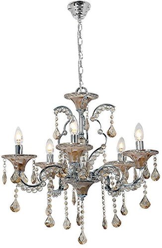 Polished Chrome Chandelier with Amber Acrylic Crystals -5 x 60W SES Width 600mm Height 600mm - Lifespace