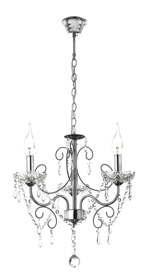 Polished Chrome Chandelier with Crystals -3 x60W SES Width 430mm Height 500mm Chain 1000mm - Lifespace