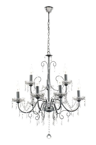 Polished Chrome Chandelier with Crystals -9 x 60W SES Width 660m Height 850mm Chain 1800mm - Lifespace