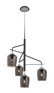 Polished Chrome Chandelier with Metal and Smoke Colour Glass - 4 x60W ES Width 540mm Height 1190mm - Lifespace