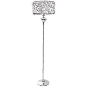 Polished Chrome Standing Lamp with Silver Patterned Shade - Lifespace