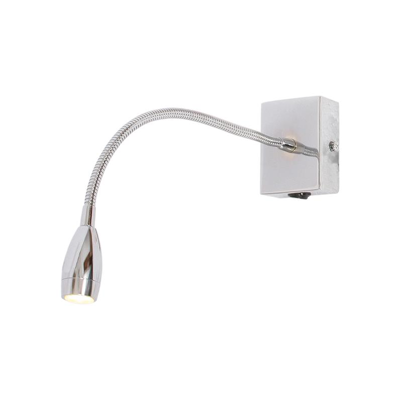 Polished Chrome Wall Fitting with Gooseneck Arm for LED and Switch - Lifespace